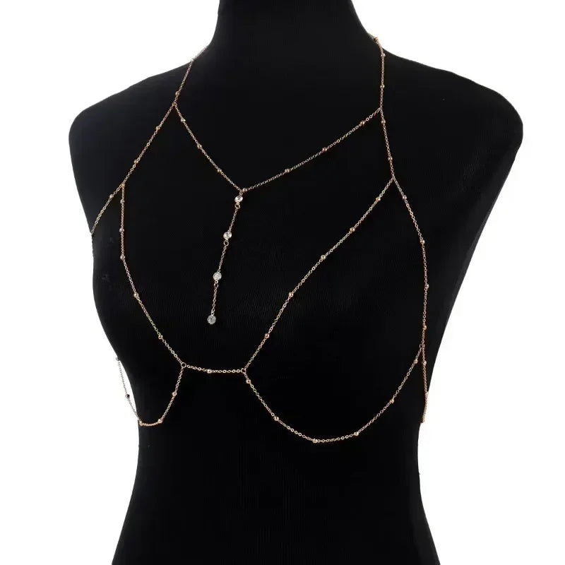Summer Sexy Chest Chain Bra Bikini Metal Body Chain Jewelry for Women Beach Harness Crystal Body Chain Decoration Jewelry