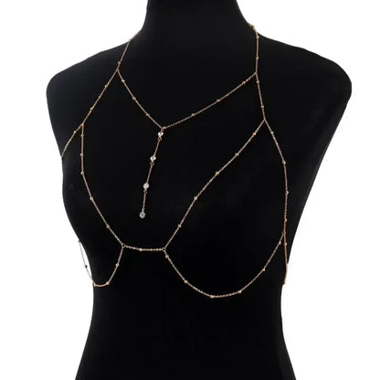 Summer Sexy Chest Chain Bra Bikini Metal Body Chain Jewelry for Women Beach Harness Crystal Body Chain Decoration Jewelry