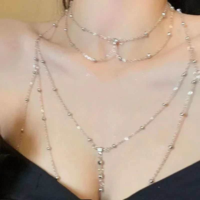Summer Sexy Chest Chain Bra Bikini Metal Body Chain Jewelry for Women Beach Harness Crystal Body Chain Decoration Jewelry